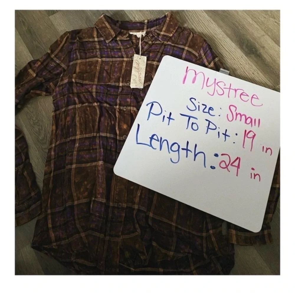MYSTREE Washed Plaid Flannel Top - Picture 8 of 8